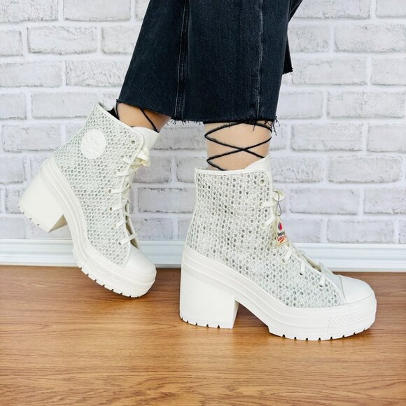 Converse Chuck 70 De Luxe Heel Platform Knit 9.5 Women Shoes Egret Boots A07535C - Picture 5 of 13
